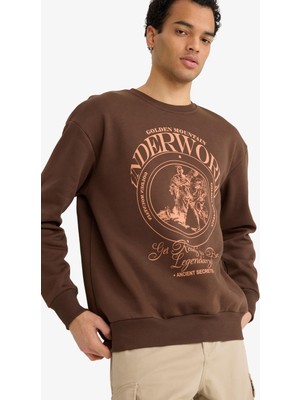 Frefly Store Defacto Boxy Fit Bisiklet Yaka Baskılı Sweatshirt F2111AX25AU