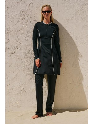Frefly Store Şerit Detaylı Elbise Mayo Siyah