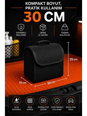 Meyzone 30 cm Araba Bagaj Çantası Oto Halı Bagaj Organizer Alet Eşya Çantası Siyah