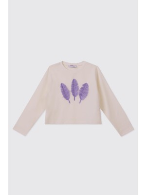 Frefly Store Panço Kız Çocuk Ekru-Lila Sweatshirt