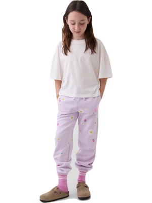 Frefly Store Kız Çocuk Relaxed Logo Fransız Havlu Kumaş Lila Jogger Eşofman Altı