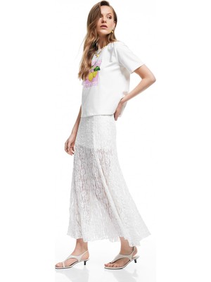 Frefly Store Yarım Astarlı Transparan Midi Dantelli Etek