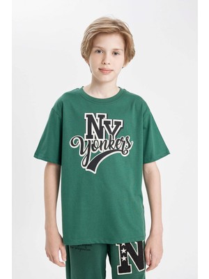 Frefly Store DEFACTO%100 Pamuk Regular Fit Bisiklet Yaka Baskılı Kısa Kollu Tişört Erkek Çocuk C7208A824AU