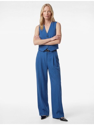 Frefly Store Viskon Karışımlı Kemerli Yüksek Bel Geniş Paça Pantolon
