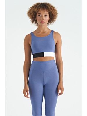 Frefly Store Eflatun Renk Bloklu Logo Baskılı Dar Kalıp Fitilli Kadın Büstiyer - 97275