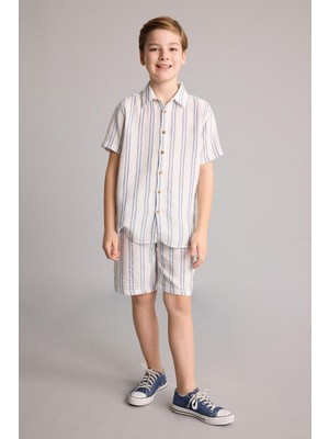 Frefly Store Defacto Regular Fit Müslin Çizgili Şort Erkek Çocuk H7836A826HS