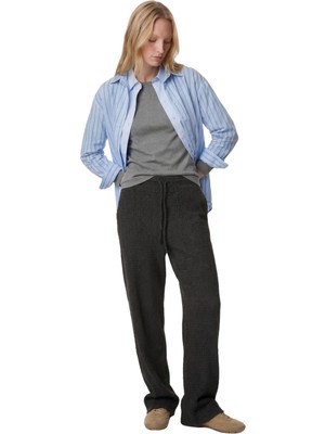 Frefly Store Bürümcük Kumaş Beli Bağlamalı Uzun Geniş Paça Pantolon