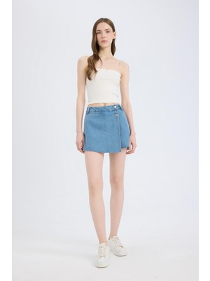 Frefly Store DEFACTO%100 Pamuk Yüksek Bel Jean Şort Etek