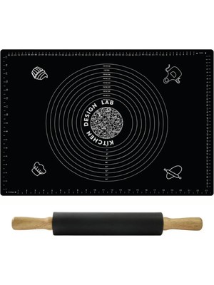Frefly Store Siyah 45X65 cm Silikon Hamur Açma Matı ve Silikon Dönerli Merdane