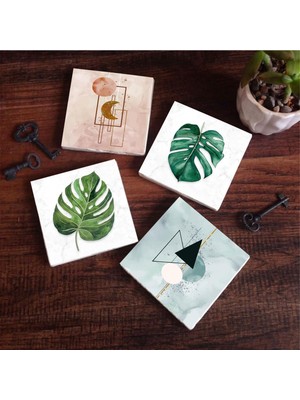 Frefly Store Pinecone Stone Minimalist Soyut, Yaprak Taş Bardak Altlığı Seti - 4 Parça - Dekoratif, Rustik Mutfak Aksesuarı, 10X10 Cm, Kaydırmaz Tabanlı, Şık ve Dayanıklı SC426