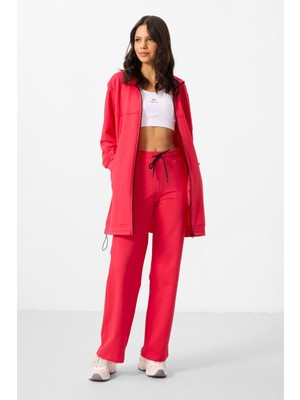 Frefly Store Viva Kırmızı Dik Yaka Fermuarlı Pamuklu Kadın Eşofman Tunik Takım - 95346