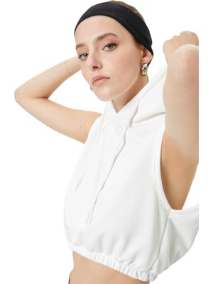 Frefly Store Koton Kapüşonlu Crop Sweatshirt Beli Lastikli Kolsuz