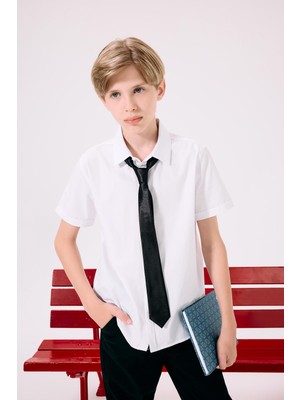 Frefly Store DEFACTO%100 Pamuk Polo Yaka Poplin Kısa Kollu Okul Gömleği Erkek Çocuk A4280A825AU