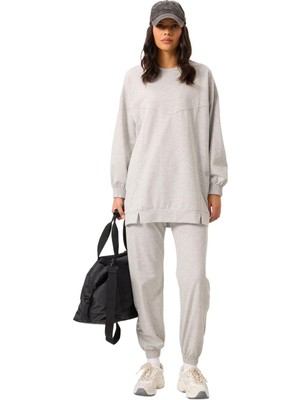 Frefly Store Gri Melanj O Yaka Basic Oversize Kadın Eşofman Tunik Takım - 95347