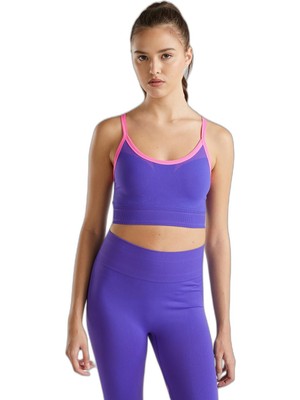 Frefly Store United Colors Of Benetton Kontrast Renk Detaylı Elastik Bantlı Askılı Sporcu Sütyeni Kadın Spor Sütyeni, Mor, S