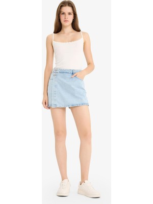 Frefly Store DEFACTO%100 Pamuk Yüksek Bel Jean Şort Etek