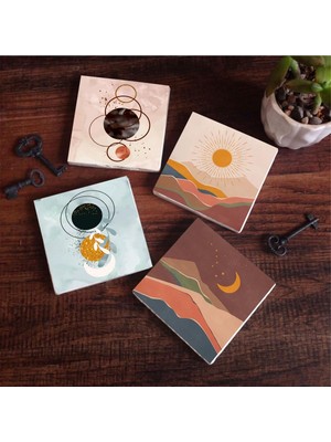 Frefly Store Pinecone Stone Minimalist Soyut, Bohem Taş Bardak Altlığı Seti - 4 Parça - Dekoratif, Rustik Mutfak Aksesuarı, 10X10 Cm, Kaydırmaz Tabanlı, Şık ve Dayanıklı SC271
