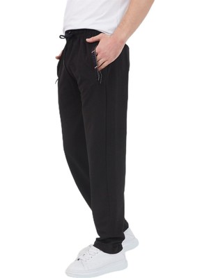 Frefly Store By Comeor Erkek Fermuar Cep Nakış Detaylı Düz Paça Rahat Kesim Siyah Eşofman Altı Xxxl