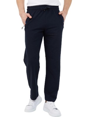 Frefly Store By Comeor Erkek Fermuar Cep Nakış Detaylı Düz Paça Rahat Kesim Eşofman Altı (Lacivert, L)