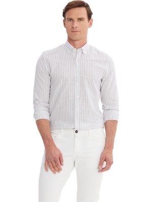 Frefly Store Ac&co/altınyıldız Classics Erkek GRI%100 Pamuk Slim Fit Dar Kesim Düğmeli Gömlek Yaka Armürlü Gömlek