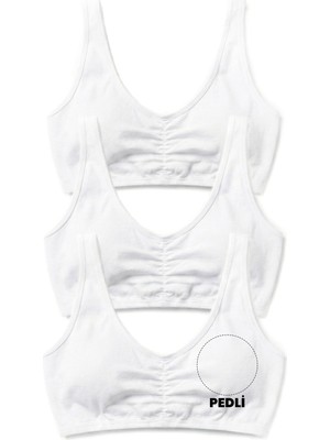 Frefly Store Öts Kız Çocuk 3’lü Pamuklu Büstiyer Kalın Askılı Önü Büzgülü Pedli Rahat Spor Kesim (6205-3), Beyaz, 7-8 Yaş