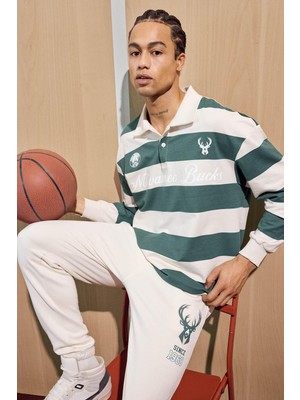 Frefly Store Defacto Nba Milwaukee Bucks Boxy Fit Polo Yaka Sweatshirt F5127AX25AU