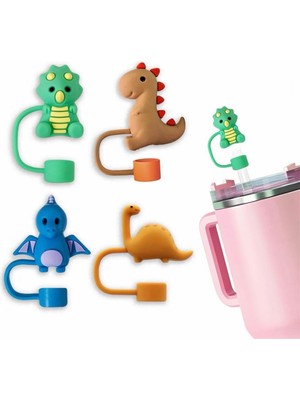 Frefly Store Yenigeldi 1 Adet Dinozor Figürlü Silikon Pipet Kapağı,tıpası, 10MM Uyumlu, Toz Geçirmez, Yeniden Kullanılabilir, Stanley Cup ile Uyumlu (Rastgele Gönderim)