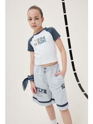 Frefly Store Defacto Nba Wordmark Fitted Bisiklet Yaka Ribana Kısa Kollu Tişört Kız Çocuk E7629A825HS