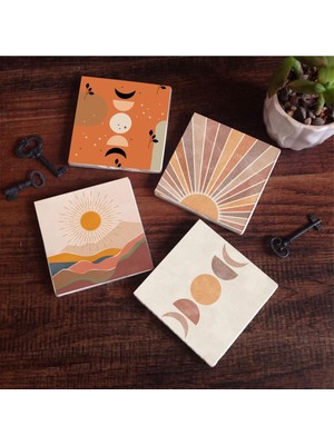 Frefly Store Pinecone Stone Bohem, Minimalist Soyut Taş Bardak Altlığı Seti - 4 Parça - Dekoratif, Rustik Mutfak Aksesuarı, 10X10 Cm, Kaydırmaz Tabanlı, Şık ve Dayanıklı SC259
