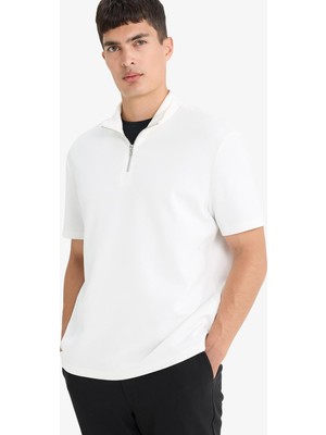 Frefly Store Defacto Regular Fit Dik Yaka Yarım Fermuarlı Modal Karışımlı Ağır Kumaş Kısa Kollu Tişört B6502AX25AU