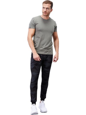 Frefly Store Siyah Kamuflaj Kamuflaj Desenli Dar Kalıp Jogger Erkek Eşofman Alt - 84754