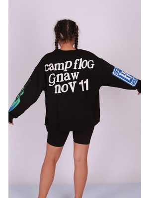 Frefly Store Madmext Mad Girls Siyah Baskılı Oversize Sweatshirt MG1206,SIYAH S
