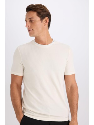 Frefly Store Defacto Slim Fit Bisiklet Yaka Krinkıl Kısa Kollu Tişört D7225AX25SP