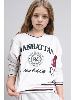 Frefly Store Defacto Pamuklu Relax Fit Kısa Kollu Bisiklet Yaka Baskılı Kalın Sweatshirt Kız Çocuk H9737A826AU