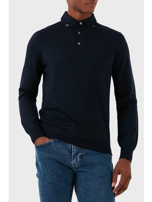 Frefly Store Gran Sasso% 100 Yün Slim Fit Düğmeli Polo Yaka Sweat Erkek Polo Yaka Sweat 57163 14293 598
