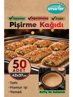 Frefly Store Smarter 50 Adet Ağartılmamış Hazır Kesilmiş Pişirme Kağıdı Airfryer 42X37CM Yapışmaz