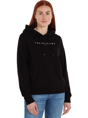 Frefly Store Tommy Jeans Tjw Reg Linear Hoodie Kadın Sweatshirt, Siyah, Xs