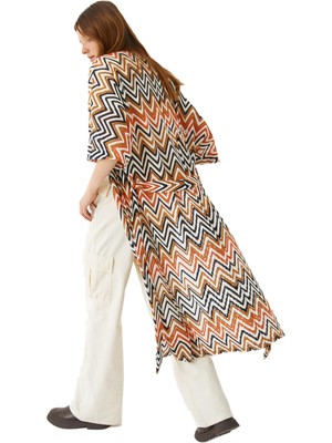Frefly Store Koton Zigzag Desenli Uzun Kimono Kuşaklı
