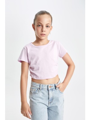 Frefly Store Defacto Crop Bisiklet Yaka Basic Düz Kısa Kollu Tişört Kız Çocuk D1838A824HS