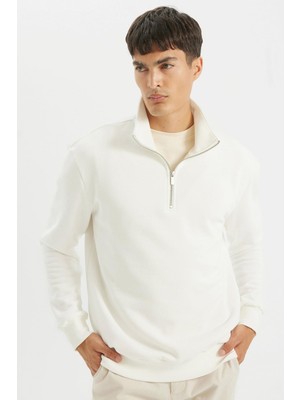 Frefly Store Defacto Comfort Regular Fit Rahat Kalıp Fermuarlı Dik Yaka Basic Düz Sweatshirt X7405AZ24AU