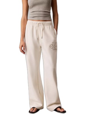 Frefly Store Kadın Rahat Kesim Ck Logo Işlemeli Geniş Paça Ekru Eşofman Altı LV047G822G-YAS