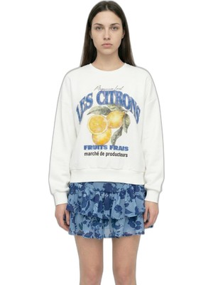Frefly Store Limon Baskılı Bisiklet Yaka Oversize Sweatshirt Ekru