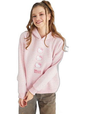 Frefly Store Lisanslı Baskılı Kapüşonlu Pembe Sweatshirt