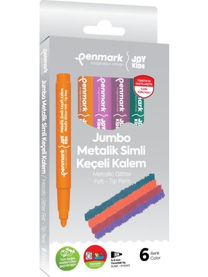 Frefly Store Penmark Süper Yıkanabilir Metalik Simli Jumbo Keçeli Kalem 6'lı