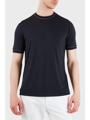 Frefly Store Erkek Slim Fit Bisiklet Yaka Pamuklu Kısa Kollu Lacivert T-Shirt EM005361 AF13721-UB118