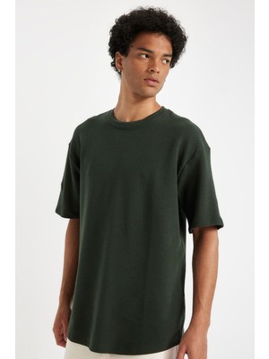 Frefly Store Defacto Boxy Fit Bisiklet Yaka Kısa Kollu Basic Waffle Tişört B4443AX24AU