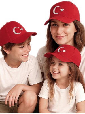 Frefly Store Unisex Çocuk Ay Yıldız Bayrak Kırmızı Şapka