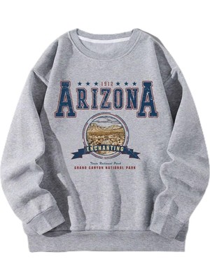 Frefly Store Tarzsokak Arizona Baskılı Üç Iplik Unisex Oversize Sweatshirt Gri, Gri, L