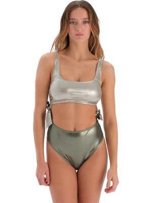 Frefly Store Eros Tak Çık Kaplı Sabit Askılı 24SW85030EST Kadın Mayo, Yeşil Bej, 36