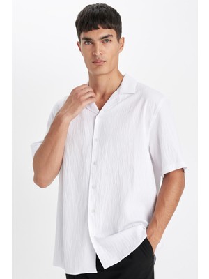 Frefly Store Defacto Siyah Relax Fit Polo Yaka Krinkıl Kısa Kollu Siyah Gömlek C4127AX24AU